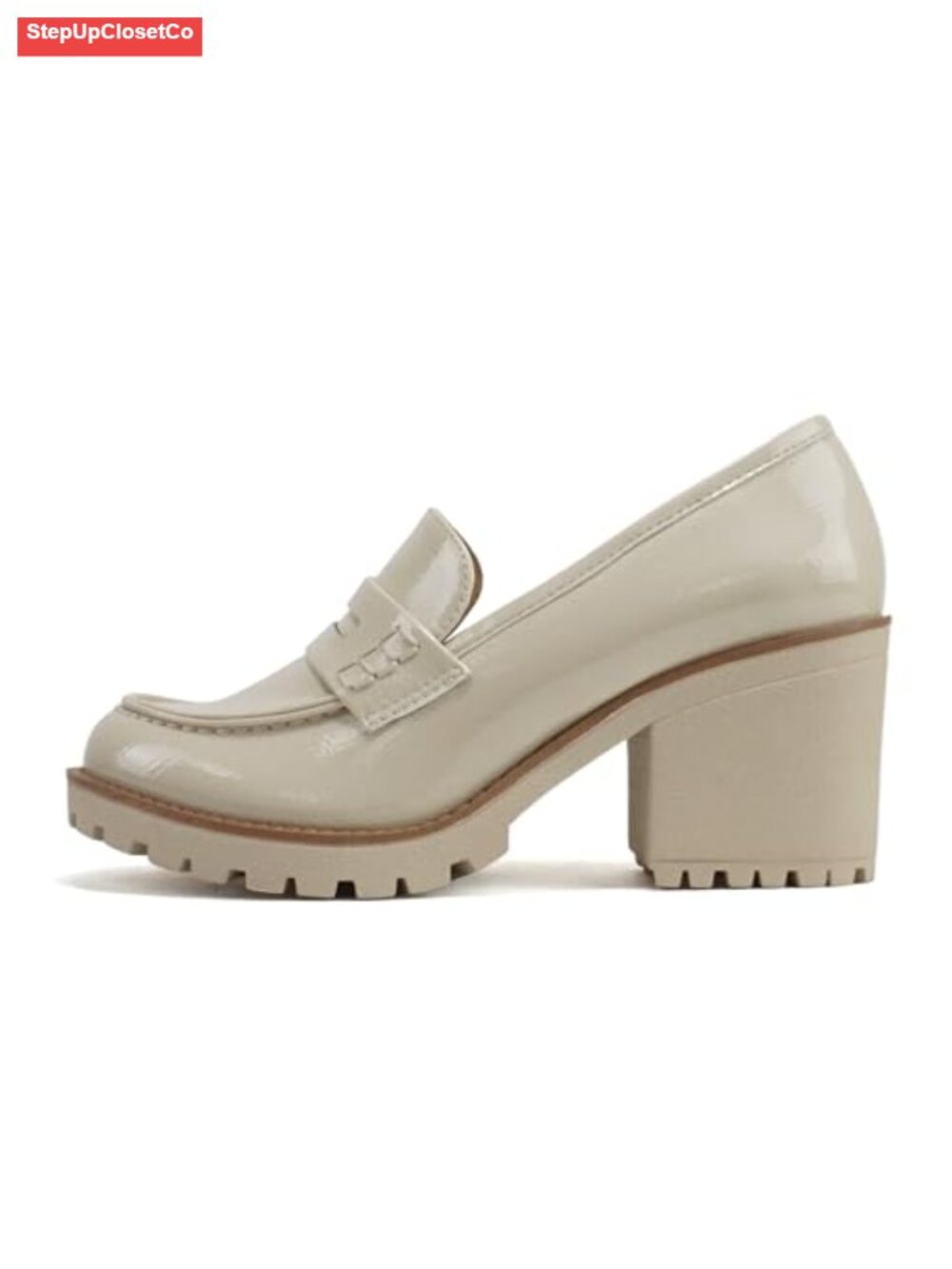 Women Slip On Chunky Mid Heel Lug Sole Penny Loafer
